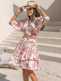 Printed Half Sleeve Top and Layered Skirt Set - Trendsi - Flyclothing LLC