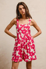 BiBi Floral Prints Tuck Detail Short Overall With Pockets - Trendsi - Flyclothing LLC