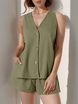 Full Size Button Up Top and Shorts Set - Trendsi - Flyclothing LLC