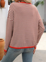 Mandy Striped Round Neck Long Sleeve Sweater - Trendsi - Flyclothing LLC