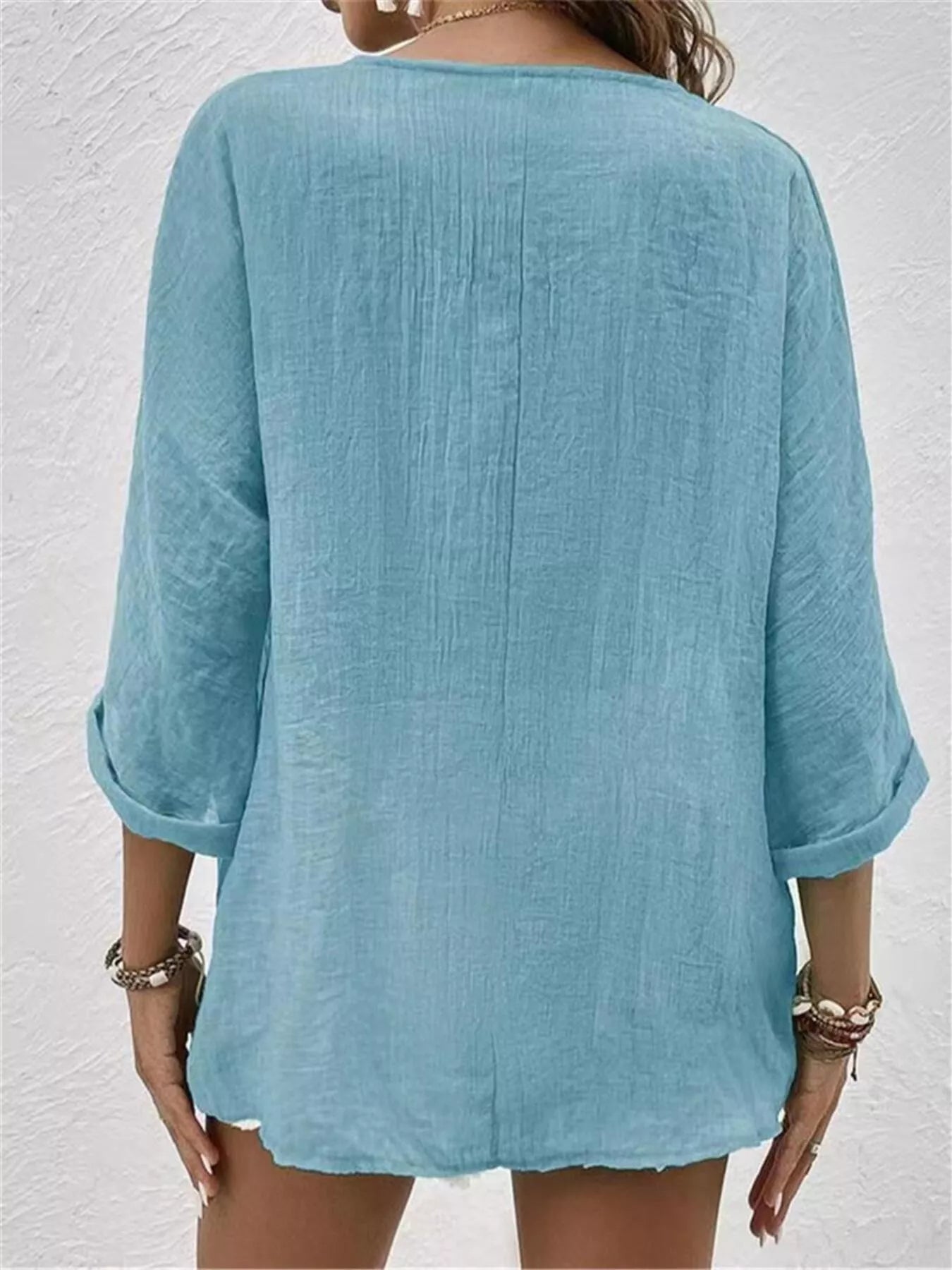 Full Size Casual V-Neck Button-Down Blouse Plus Size - Trendsi - Flyclothing LLC