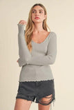Aemi + Co Lettuce Hem Scoop Neck Long Sleeve Knit Top - Trendsi