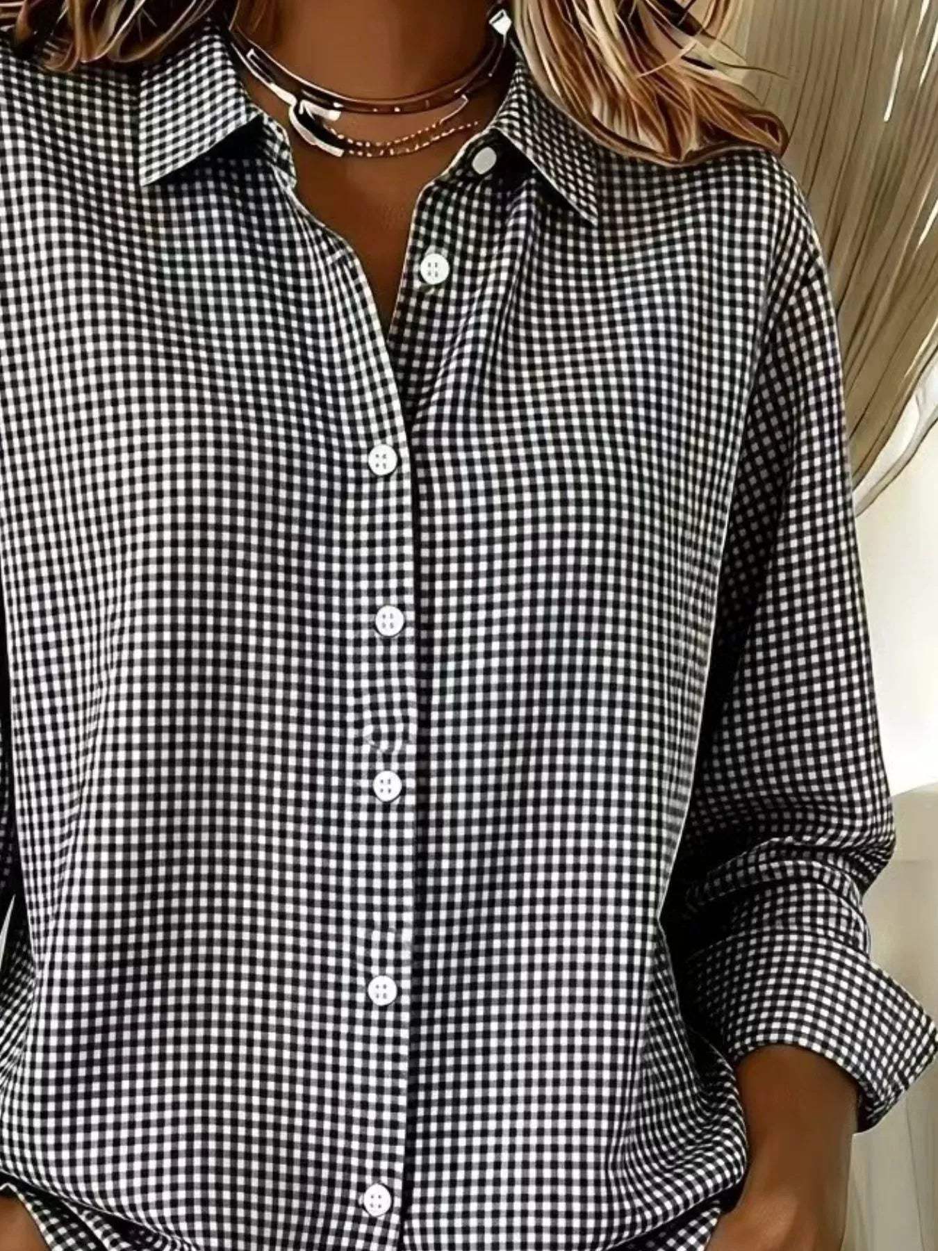 Full Size Plaid Button Up Long Sleeve Shirt Plus Size - Trendsi - Flyclothing LLC