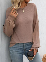 Ribbed Knit Ruffle Cuff T-Shirt - Trendsi - Flyclothing LLC