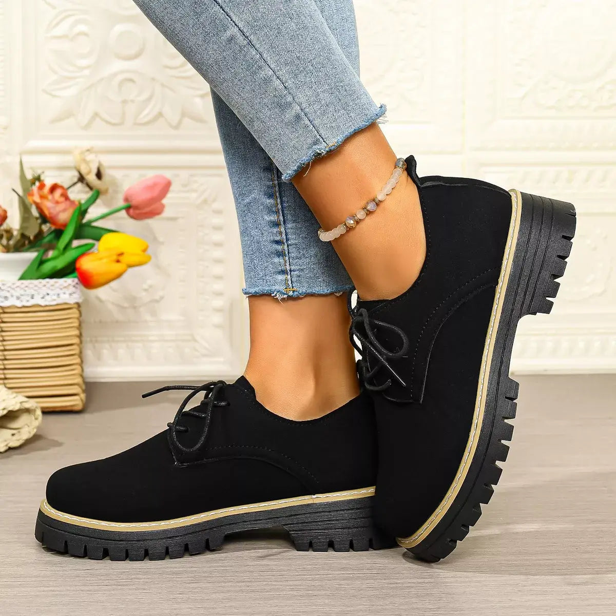 Round Toe Lace-Up Loafers - Trendsi - Flyclothing LLC