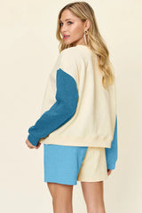 Double Take Full Size Contrast Drop Shoulder Top and Shorts Set - Trendsi - Flyclothing LLC