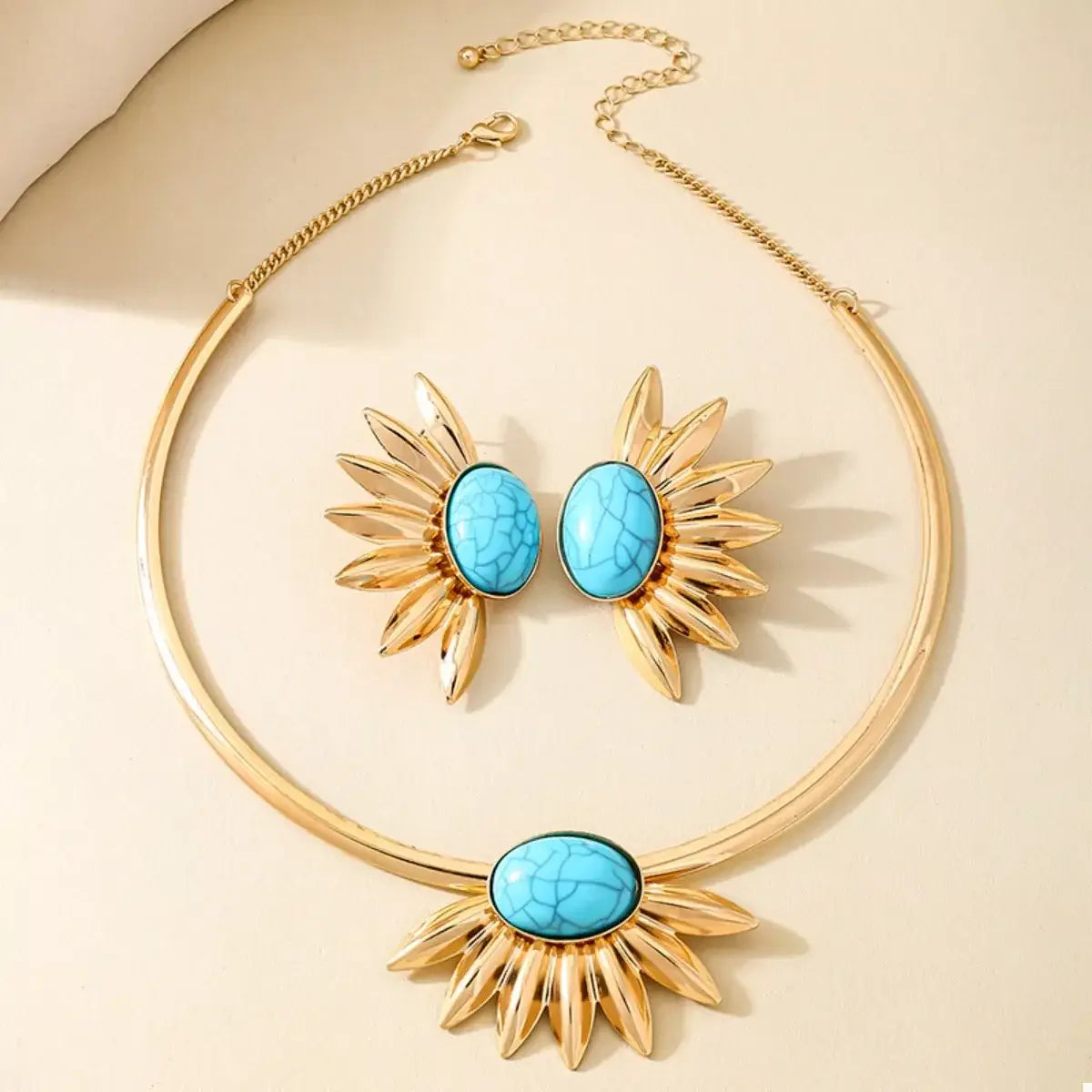 Turquoise Sunflower Necklace and Earrings Jewelry Set - Trendsi - Flyclothing LLC