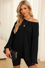 Waffle-Knit Round Neck Long Sleeve Sweatshirt - Flyclothing LLC