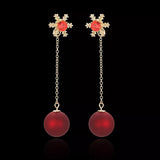 Snowflake Drop Earrings with Red Ball - Trendsi - Flyclothing LLC