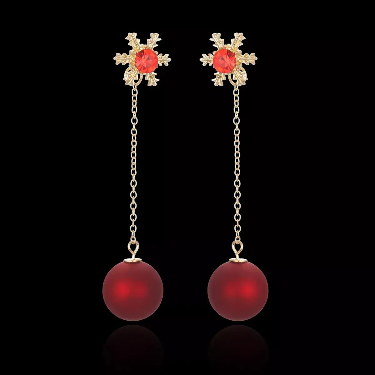 Snowflake Drop Earrings with Red Ball - Trendsi - Flyclothing LLC