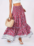 Full Size Tiered Printed Elastic Waist Skirt - Trendsi - Flyclothing LLC