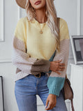 Color Block Round Neck Dropped Shoulder Sweater - Trendsi