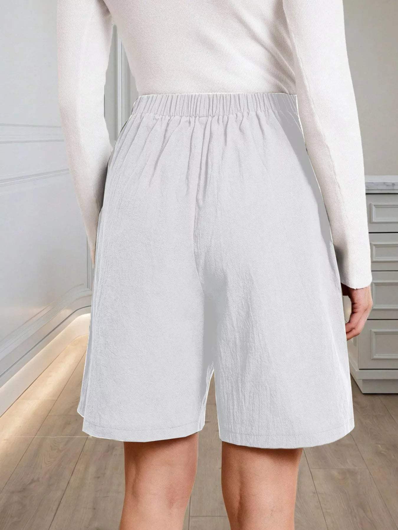 High-Waisted Pleated Shorts with Button Detail - Trendsi - Flyclothing LLC