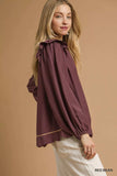 Umgee Ruffle Shoulder Long Sleeve Blouse - Trendsi - Flyclothing LLC