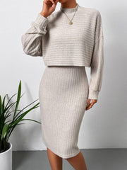 Mock Neck Long Sleeve Top and Wide Strap Dress Set - Trendsi