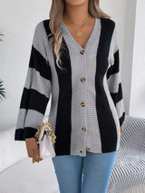 Color Block Button-Up Cardigan - Trendsi - Flyclothing LLC