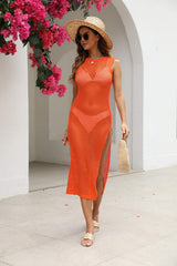 Cutout Openwork Round Neck Sleeveless Cover-Up - Trendsi - Flyclothing LLC