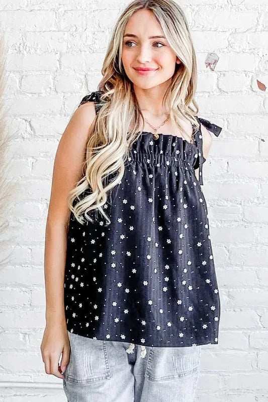 And The Why Daisy Polka Dot Print Ruffle Tank Top - Trendsi - Flyclothing LLC