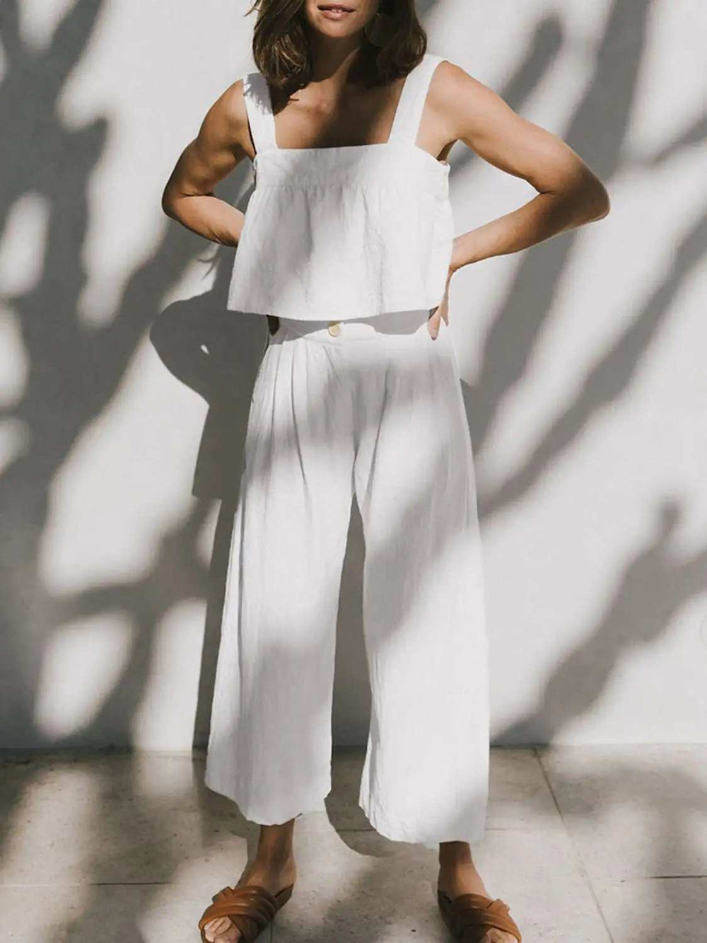 Square Neck Wide Strap Top and Pants Set - Trendsi - Flyclothing LLC