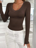 V-Neck Long Sleeve T-Shirt - Trendsi - Flyclothing LLC