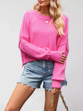 Round Neck Dropped Shoulder Sweater - Trendsi - Flyclothing LLC