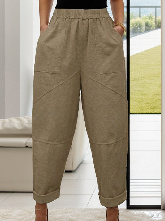 Elastic Waist Pants with Pockets - Trendsi
