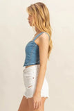 HYFVE Washed Sweetheart Neck Wide Strap Denim Tank - Trendsi