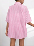 Striped Button Up Shirt and Shorts Set - Trendsi