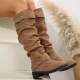 Buckle Accent Slouch Boots - Trendsi - Flyclothing LLC