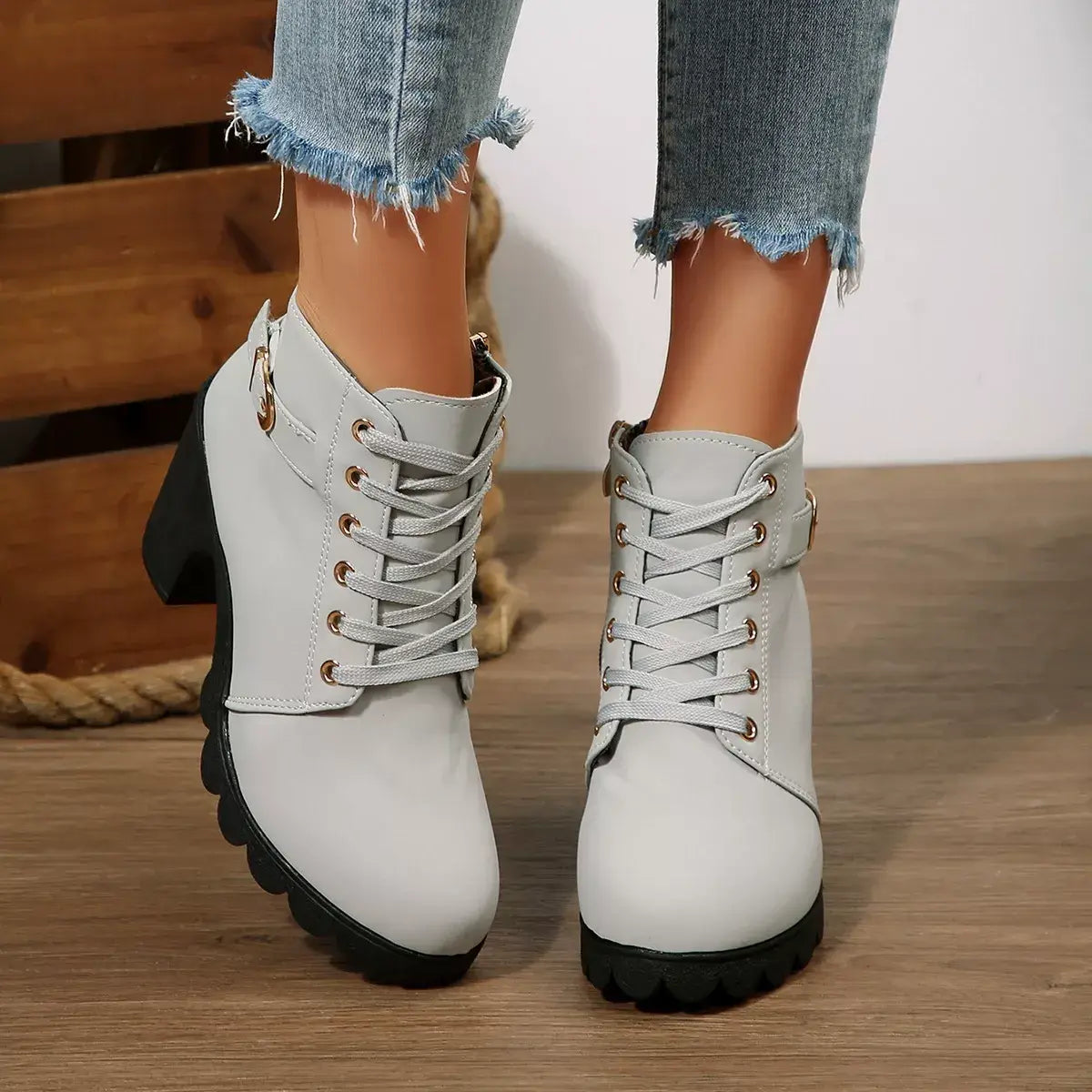 Lace Up Block Heels Boots - Trendsi - Flyclothing LLC