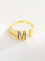 18K Gold-Plated Zircon Letter Ring - Trendsi - Flyclothing LLC