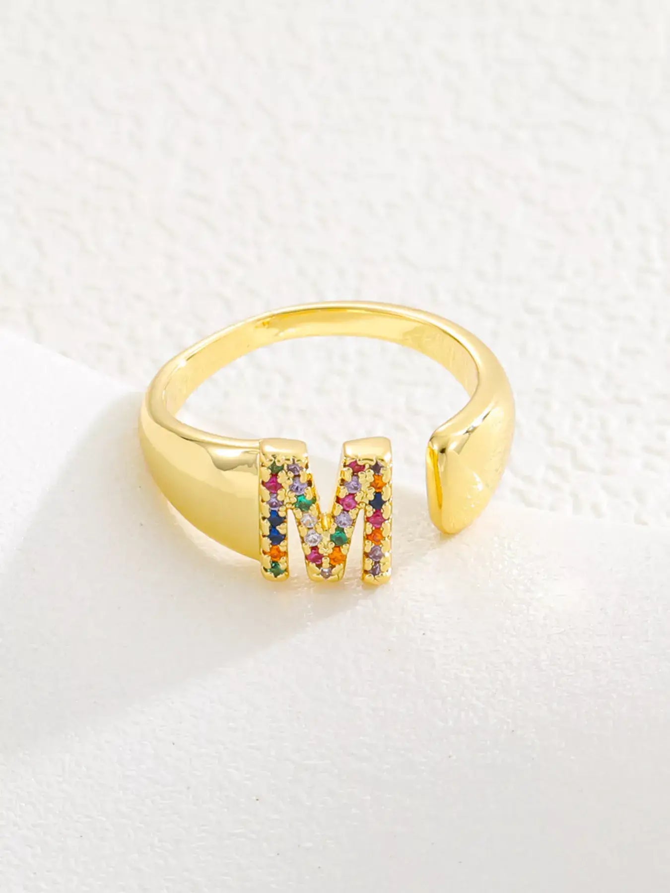 18K Gold-Plated Zircon Letter Ring - Trendsi - Flyclothing LLC