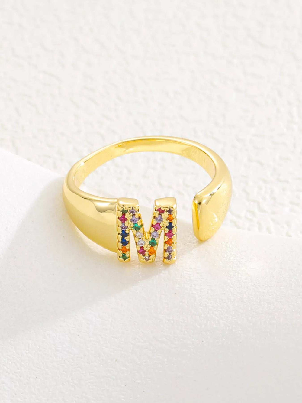 18K Gold-Plated Zircon Letter Ring - Trendsi - Flyclothing LLC