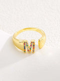 18K Gold-Plated Zircon Letter Ring - Trendsi - Flyclothing LLC