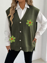 Flower V-Neck Sleeveless Cardigan - Trendsi - Flyclothing LLC