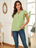 Swiss Dot Notched Cap Sleeve Blouse - Trendsi - Flyclothing LLC