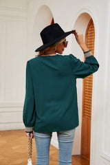 Contrast Puff Sleeve Blouse - Trendsi - Flyclothing LLC