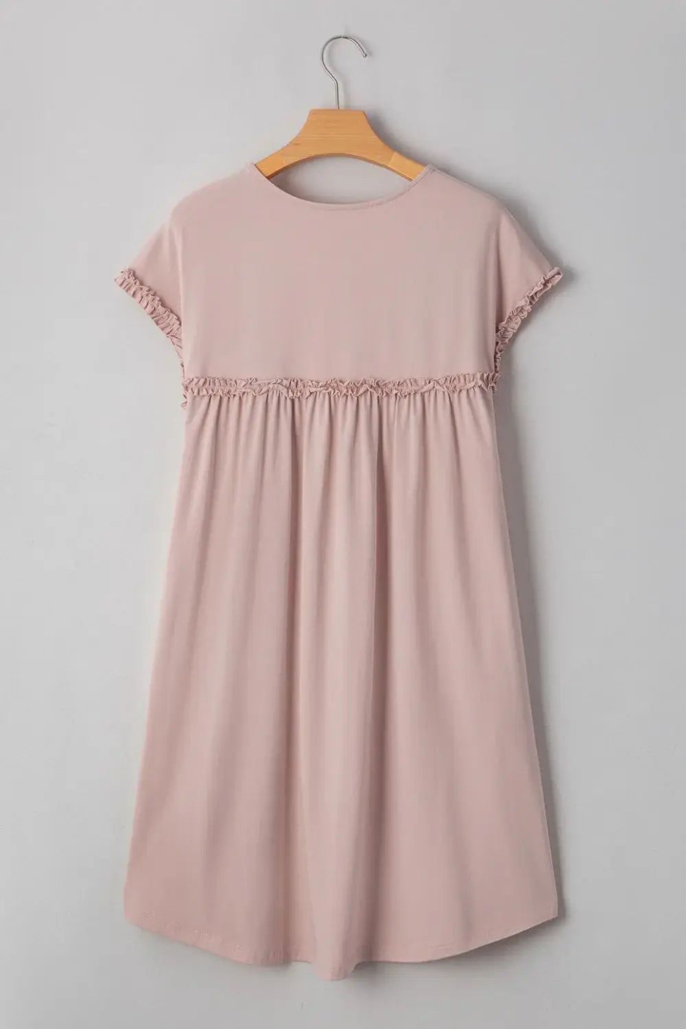Frilled Trim Crew Neck Cap Sleeve Loose Fit Mini Dress - Trendsi - Flyclothing LLC