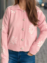 Pearl Trim Collared Neck Long Sleeve Cardigan - Trendsi - Flyclothing LLC