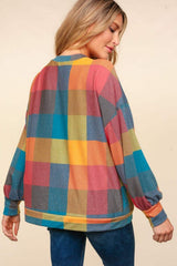 Haptics Round Neck Color Block Plaid Top - Trendsi - Flyclothing LLC