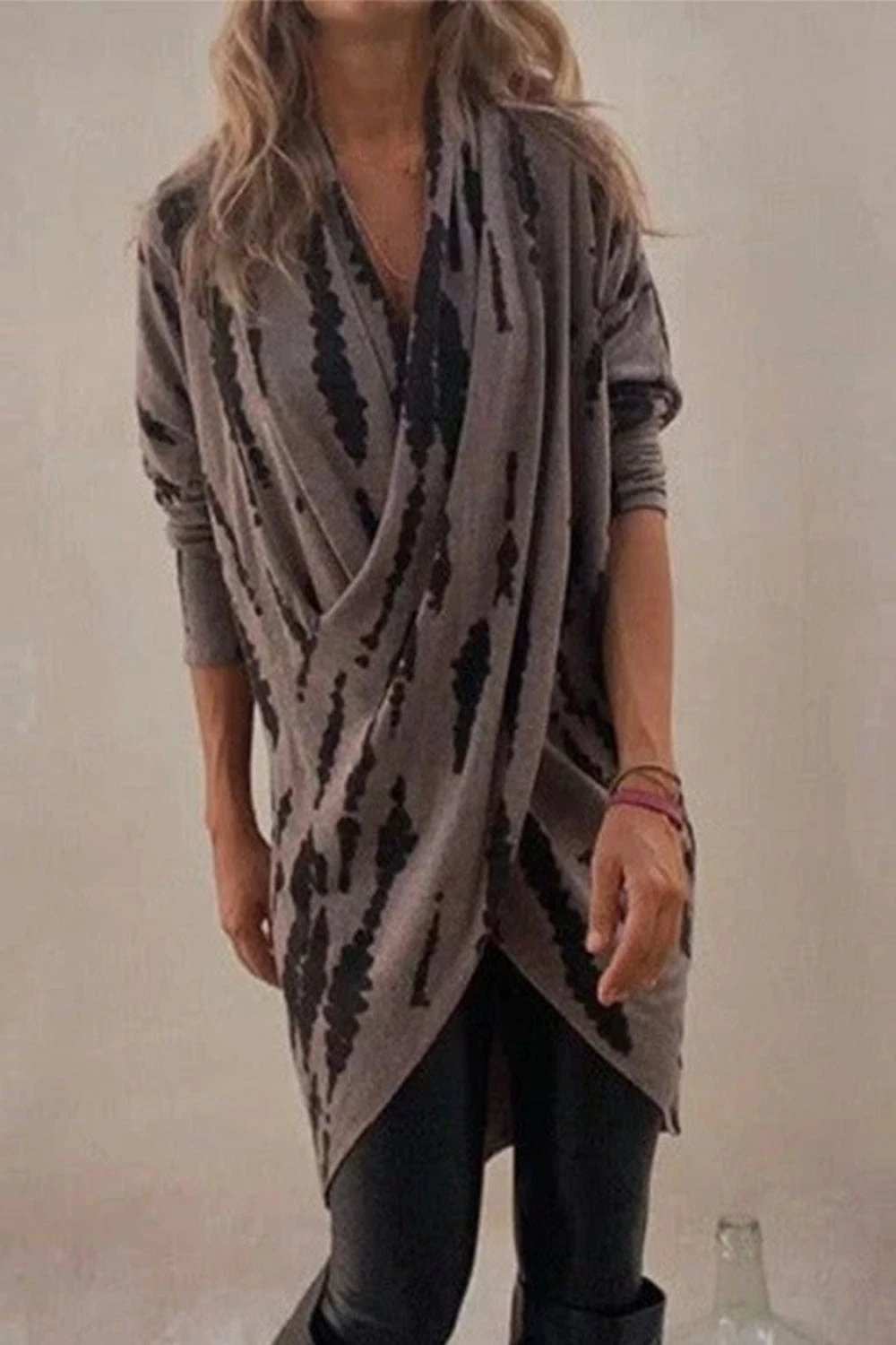 Full Size Contrast Long Sleeve Longline Top - Trendsi - Flyclothing LLC