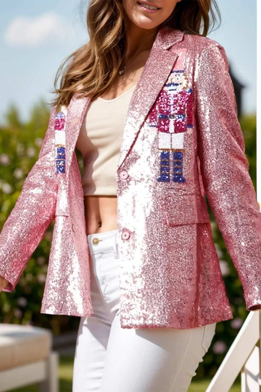Sequin Nutcracker Long Sleeve Blazer - Trendsi - Flyclothing LLC