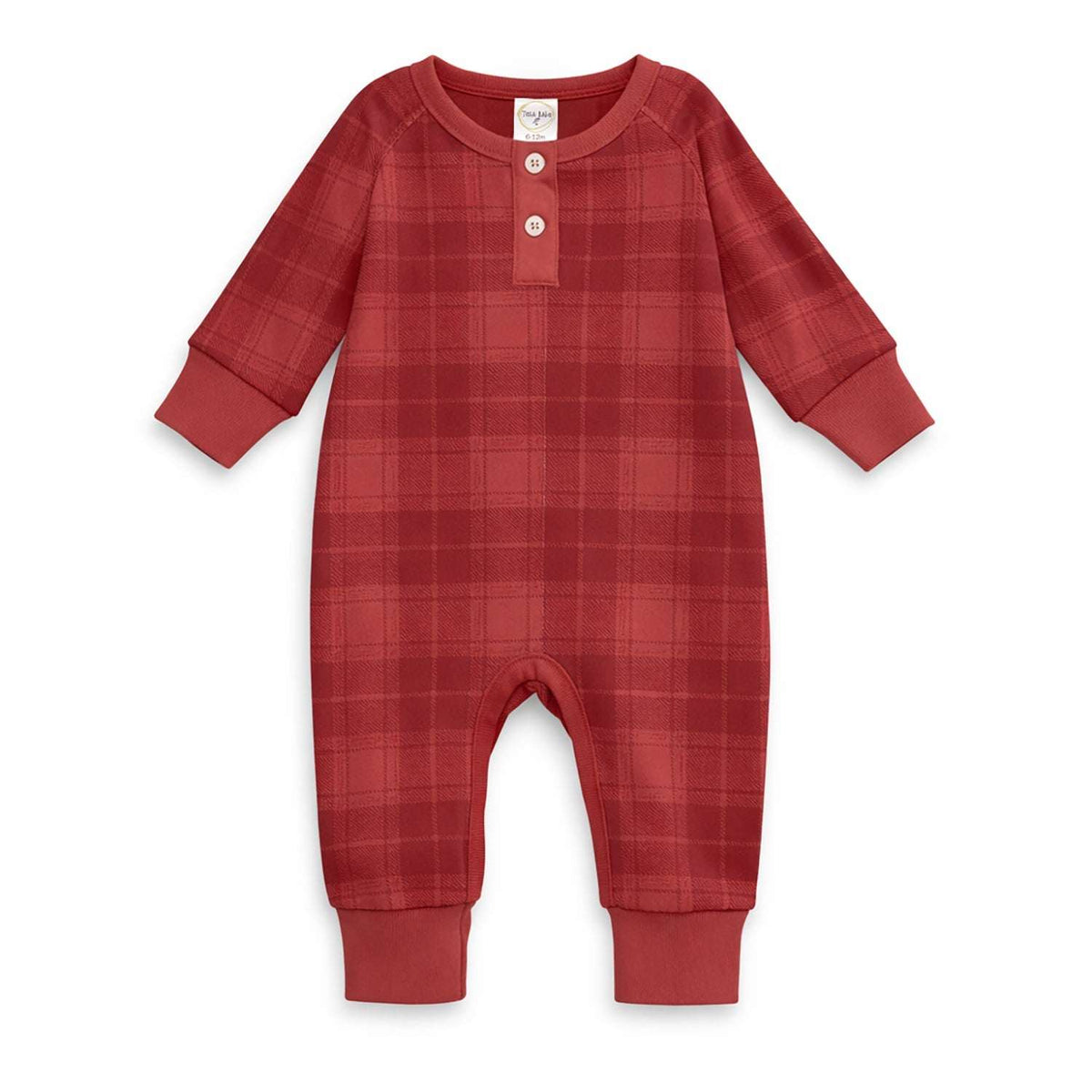 Red Plaid Baby Boy Henley Romper In Soft Cotton Rib - Tesa Babe - Flyclothing LLC