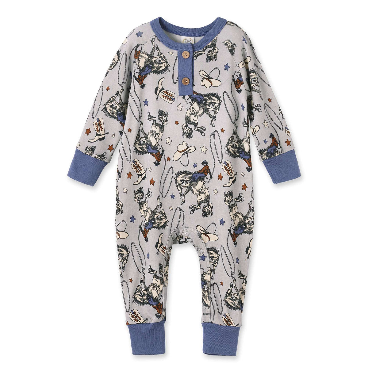 Western Cowboy Rodeo Henley Baby Romper - Bamboo - Tesa Babe - Flyclothing LLC