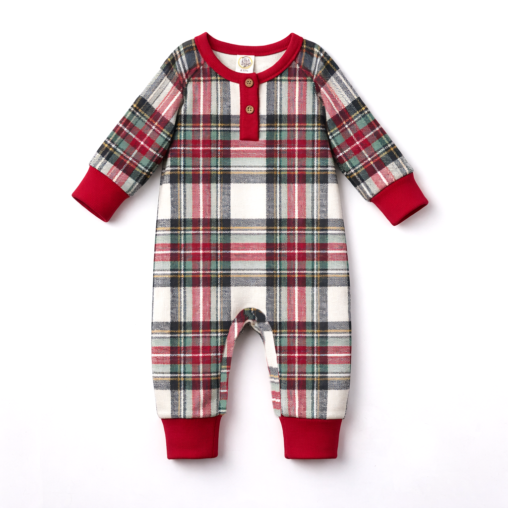 Baby Christmas Plaid Henley Bamboo Romper - Tesa Babe - Flyclothing LLC