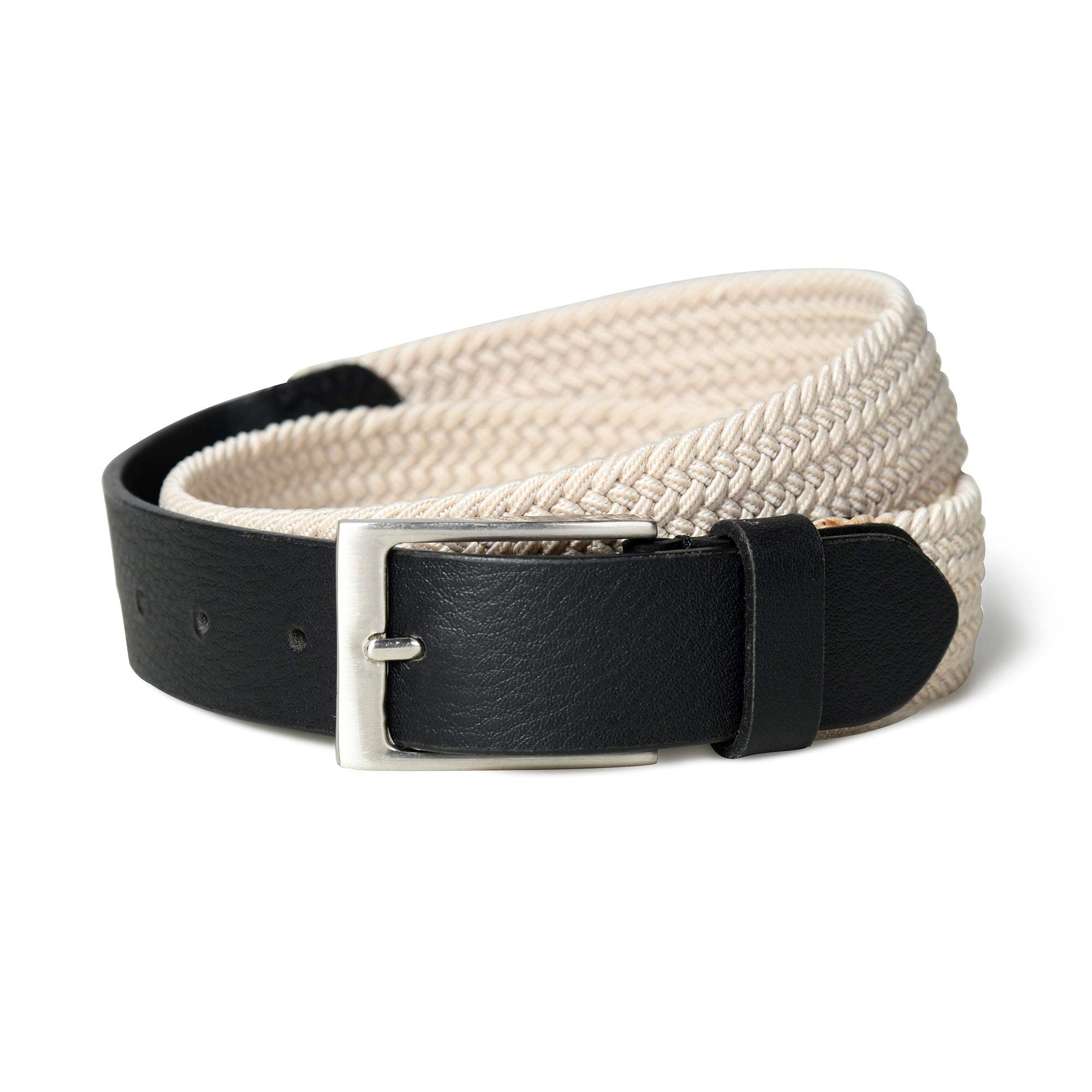 Cream & Black Braided Canvas Leather Belt - Classy Leather Bags - Flyclothing LLC