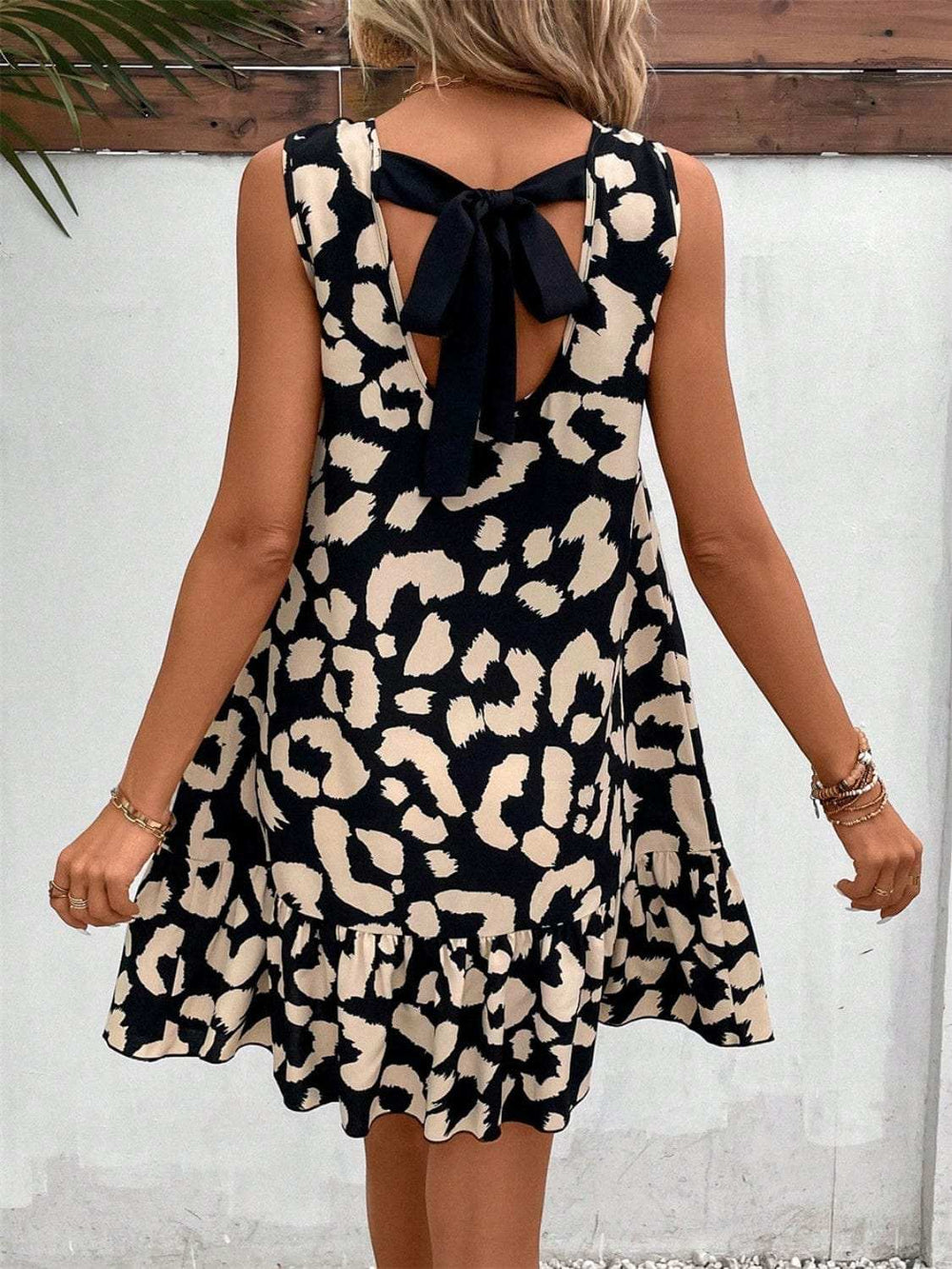 Tied Leopard Round Neck Tank Dress - Trendsi - Flyclothing LLC