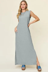 Double Take Full Size Texture Mock Neck Sleeveless Maxi Dress - Trendsi - Flyclothing LLC