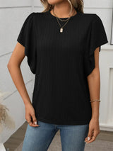 Round Neck Flutter Sleeve T-Shirt - Trendsi - Flyclothing LLC