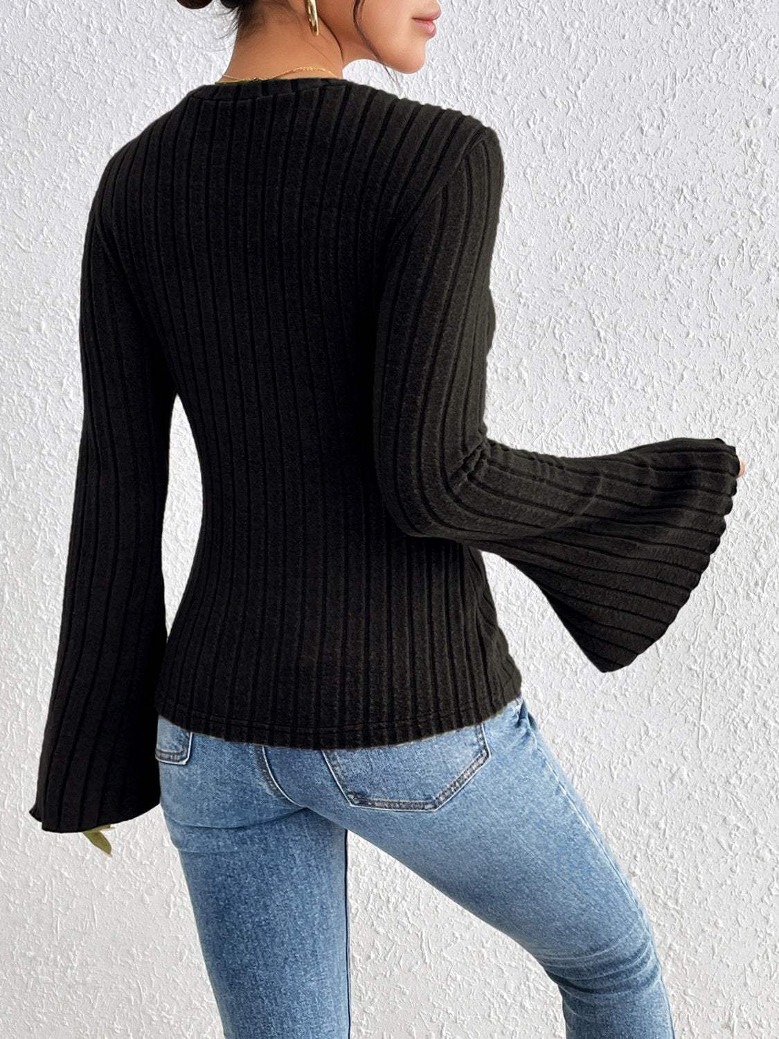 Round Neck Flare Sleeve T-Shirt - Trendsi - Flyclothing LLC